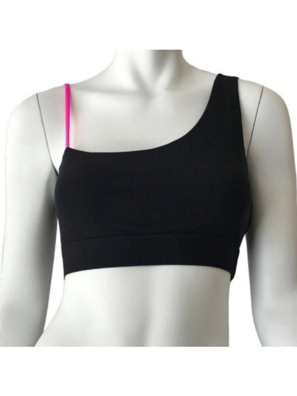 MPG Asymmetric Strap Sports Bra Black W/ Neon Pink
